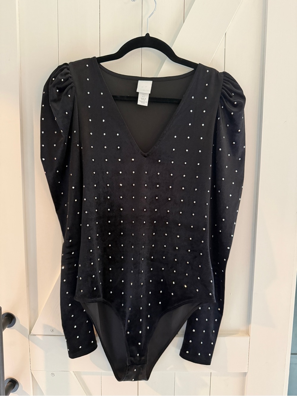 H&M Black V-Neck Studded Long Sleeve Bodysuit